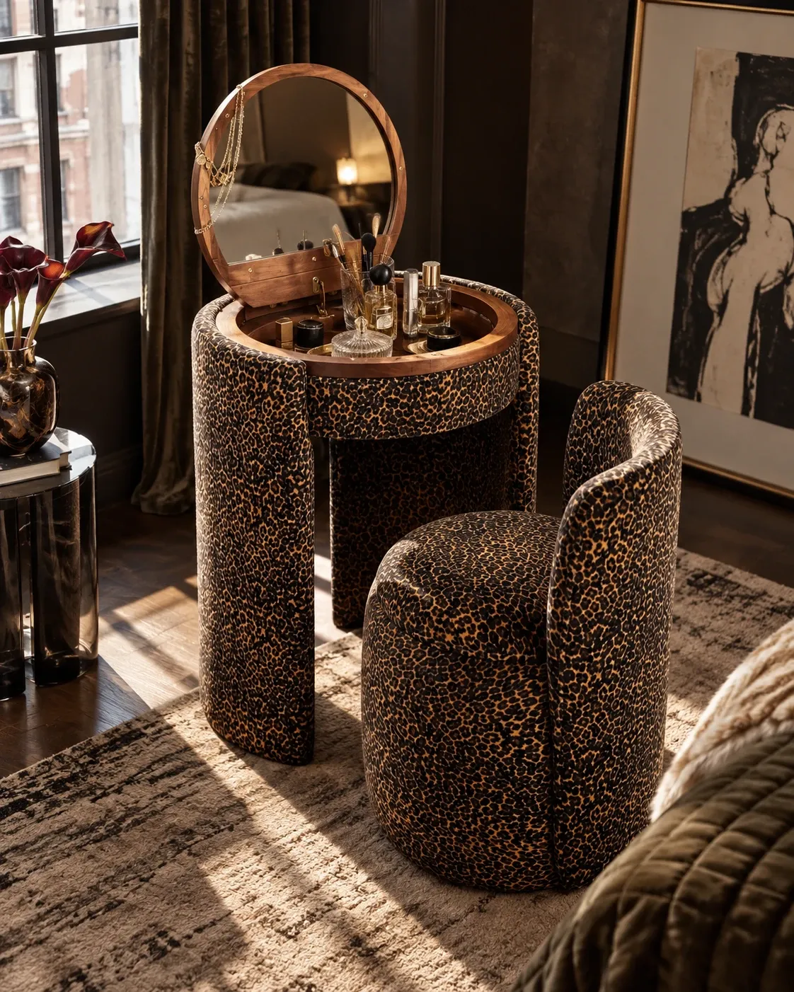 Concept image of The Lune, Leopard in a evening bedroom